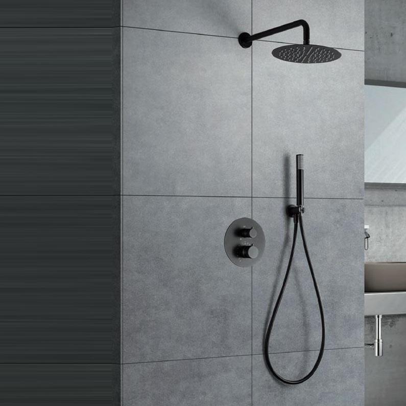 Comprar Conjunto de ducha /bañera empotrada pared negro mate de 3 vías  online