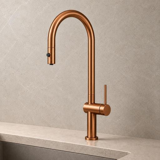 Grifo de cocina monomando extraíble Lazio oro rosa cepillado de Imex