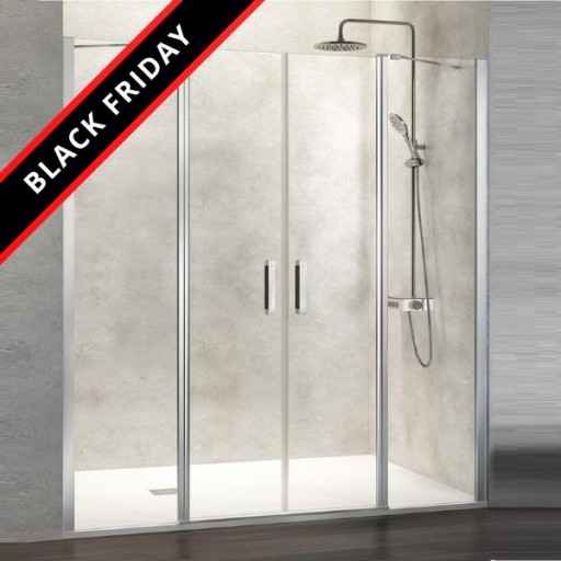 Mampara frontal Nardi 2 hojas abatibles + 2 hojas fijas plata brillo para ducha de Kassandra