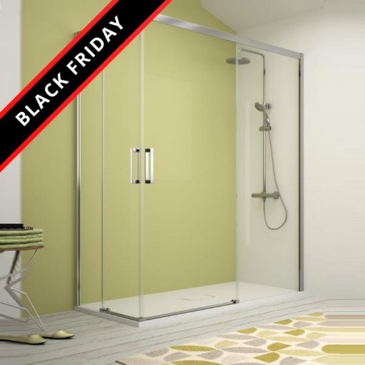 Mampara angular Serie 400 2 hojas correderas + 2 hojas fijas plata brillo para ducha de Kassandra