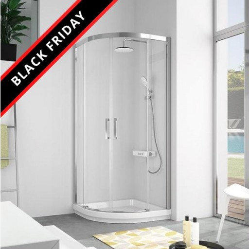 Mampara curva Serie 400 2 hojas correderas + 2 hojas fijas plata brillo para ducha de Kassandra