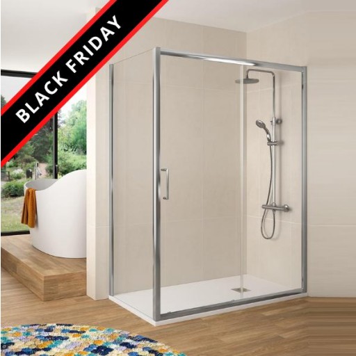 Mampara frontal Bella 1 hoja corredera + 1 hoja fija plata brillo para ducha de Kassandra