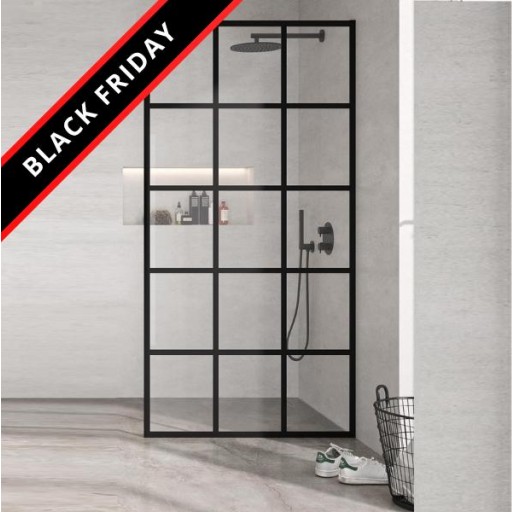 Mampara panel fijo Fresh diseño industrial 1 hoja fija negro mate para ducha de Kassandra