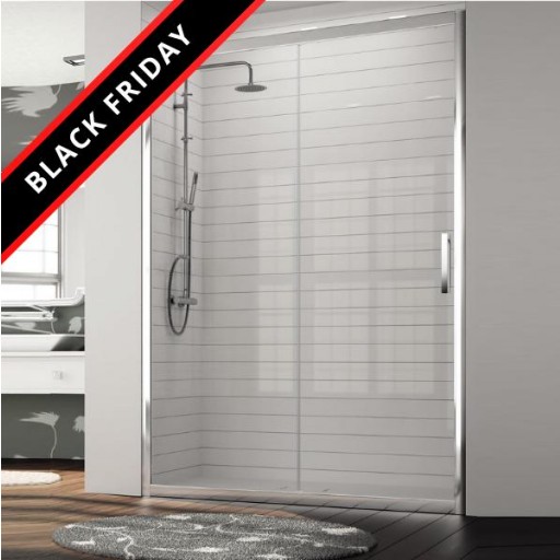 Mampara frontal Serie 300 1 hoja corredera + 1 hoja fija plata brillo para ducha de Kassandra