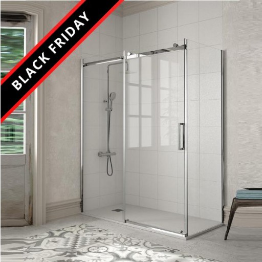 Mampara frontal Liberty 1 hoja corredera + 1 hoja fija plata brillo para ducha de Kassandra [0]