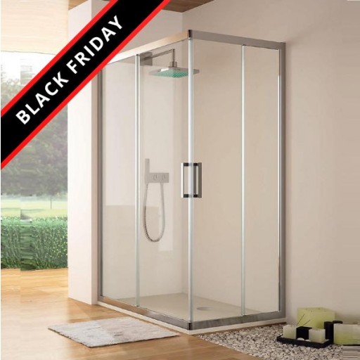 Mampara angular Serie 300 2 hojas correderas + 2 hojas fijas plata brillo para ducha de Kassandra [0]