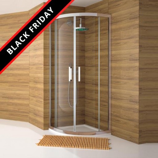 Mampara curva Serie 300 2 hojas correderas + 2 hojas fijas plata brillo para ducha de Kassandra