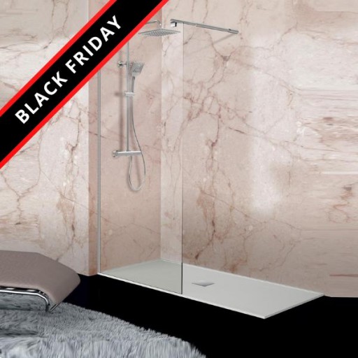 Mampara panel fijo Serie 300 1 hoja plata brillo para ducha de Kassandra