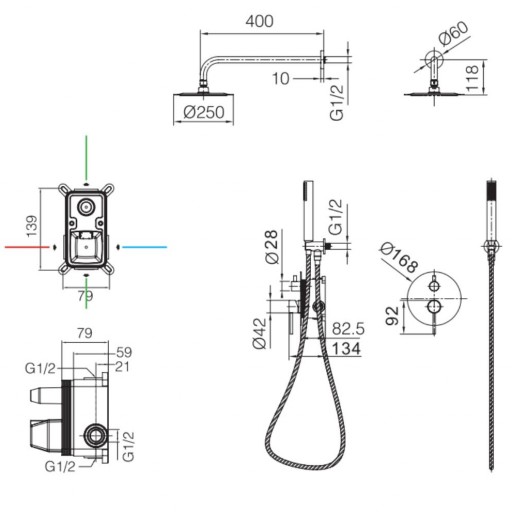 Grifo de ducha empotrado monomando Monza oro cepillado de IMEX [2]