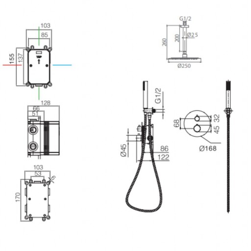 Grifo de ducha empotrado termostático TIVOLI oro cepillado de IMEX [2]