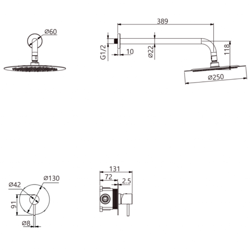 Grifo de ducha empotrado monomando MONZA oro cepillado de IMEX [1]