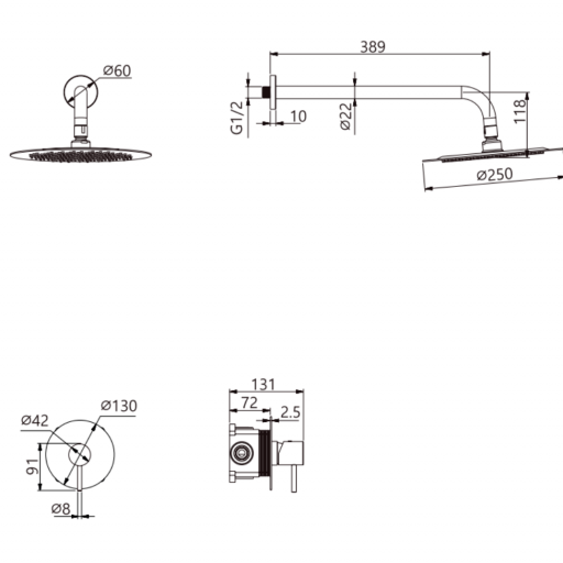 Grifo de ducha empotrado monomando MONZA oro rosa cepillado de IMEX [1]
