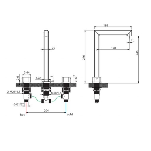 Grifo bimando de lavabo alto sobre encimera Toscana oro cepillado de Imex [1]