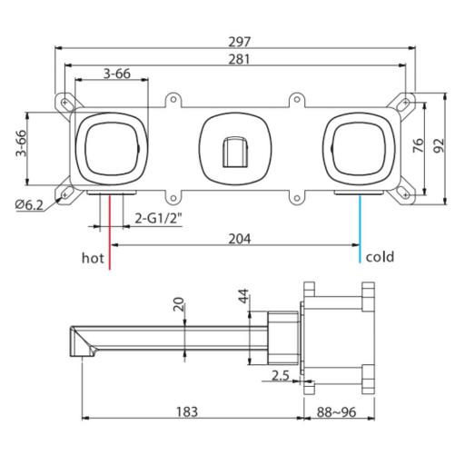 Grifo bimando de lavabo empotrado cromo de Imex [3]