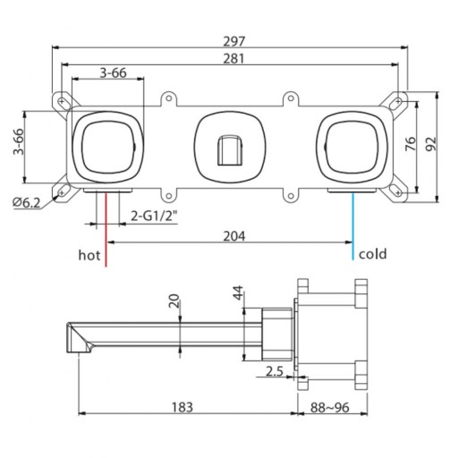 Grifo bimando de lavabo empotrado niquel cepillado de Imex [1]