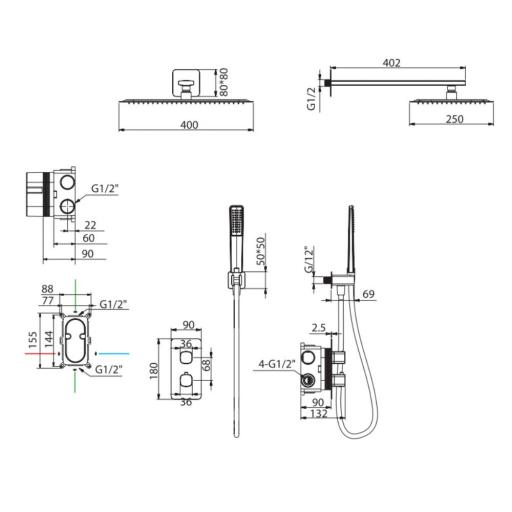Conjunto de ducha empotrado termostático TOSCANA oro rosa cepillado de imex [1]