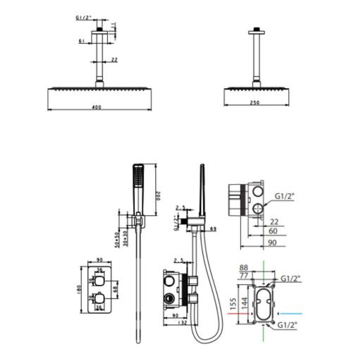 Conjunto de ducha empotrado termostático Arezzo black gun metal de Imex [1]