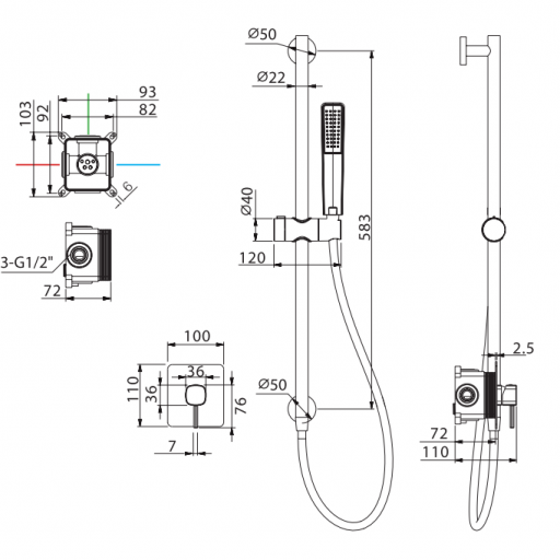 Conjunto de ducha empotrado monomando 1 vía Toscana oro rosa cepillado de Imex [1]