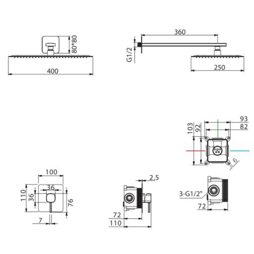 Conjunto de ducha 1 vía rociador Toscana oro rosa cepillado de Imex [1]