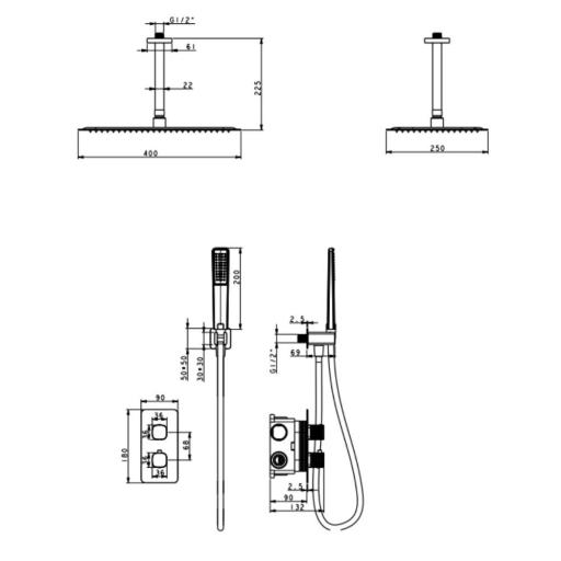 Conjunto de ducha termostático empotrado Sassari niquel cepillado de Imex [1]