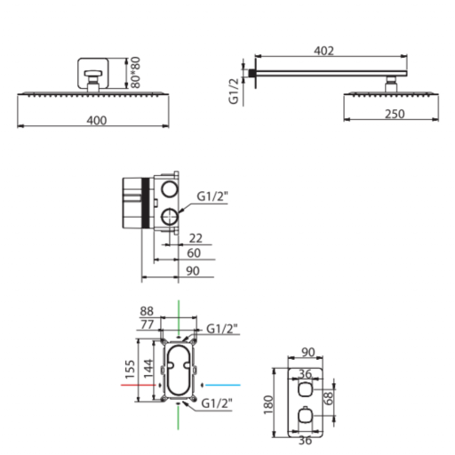 Set de ducha 1 vía rociador Firenze niquel cepillado de Imex [1]
