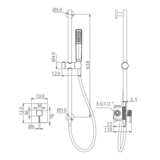 Set de ducha 1 vía barra con mango Firenze cromo de Imex [1]