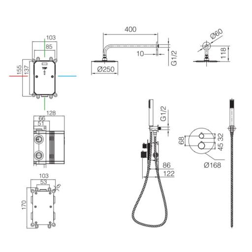 Conjunto de ducha empotrado termostático Genova de Imex [6]