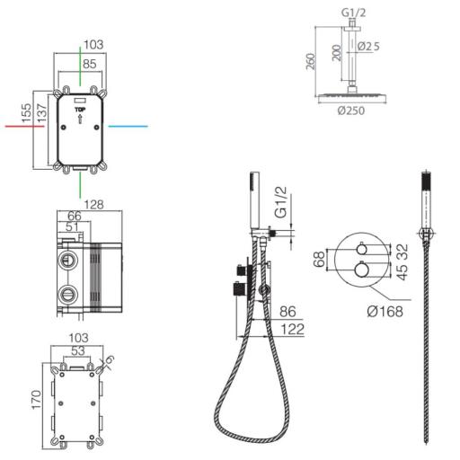 Conjunto de ducha empotrado termostático Piamonte de Imex [6]