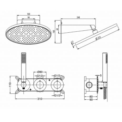 Conjunto de ducha empotrado termostático Bolonia de Imex [5]