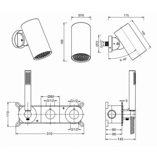 Conjunto de ducha empotrado termostático Azores de Imex [5]