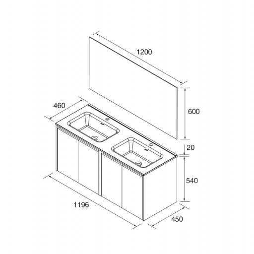 Mueble de baño Noja suspendido 4 puertas 120 cm doble seno de Salgar con diferentes acabados [7]
