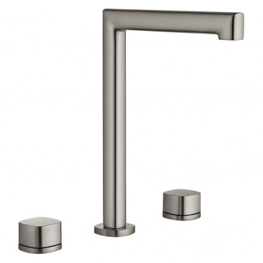 Grifo bimando de lavabo alto sobre encimera Toscana niquel cepillado de Imex