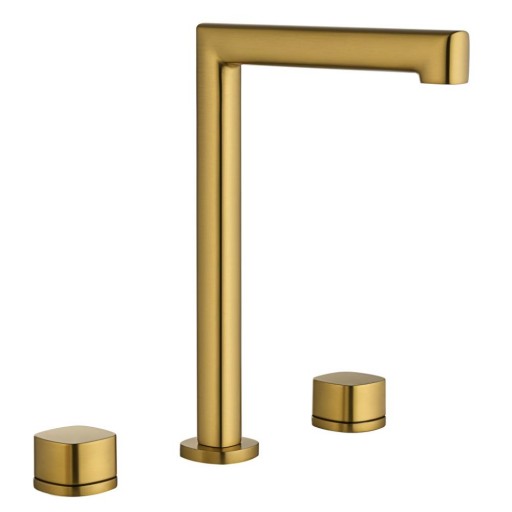 Grifo bimando de lavabo alto sobre encimera Toscana oro cepillado de Imex