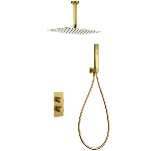 Conjunto de ducha empotrado termostático Arezzo oro cepillado de Imex