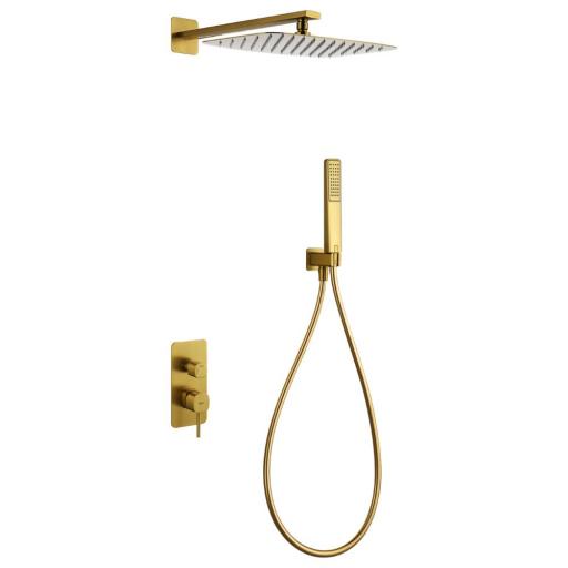Conjunto ducha monomando empotrado Firenze oro cepillado de Imex
