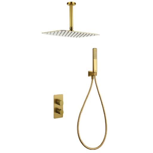 Conjunto de ducha termostático empotrado Sassari oro cepillado de Imex [0]
