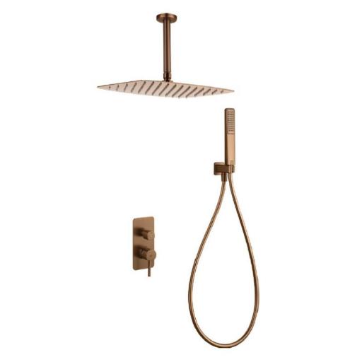 Conjunto de ducha empotrado monomando Arezzo oro rosa cepillado de Imex