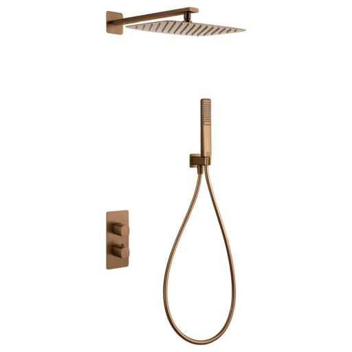 Conjunto de ducha empotrado termostático TOSCANA oro rosa cepillado de imex [0]