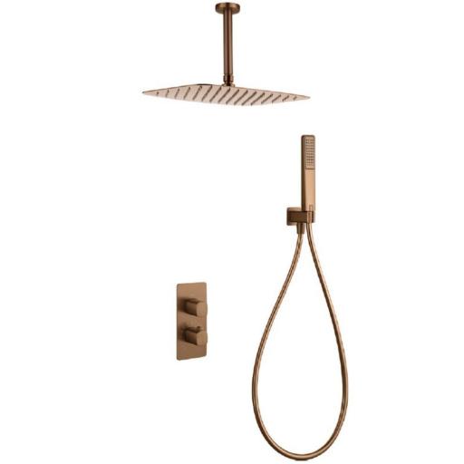 Conjunto de ducha empotrado termostático Arezzo oro rosa cepillado de Imex