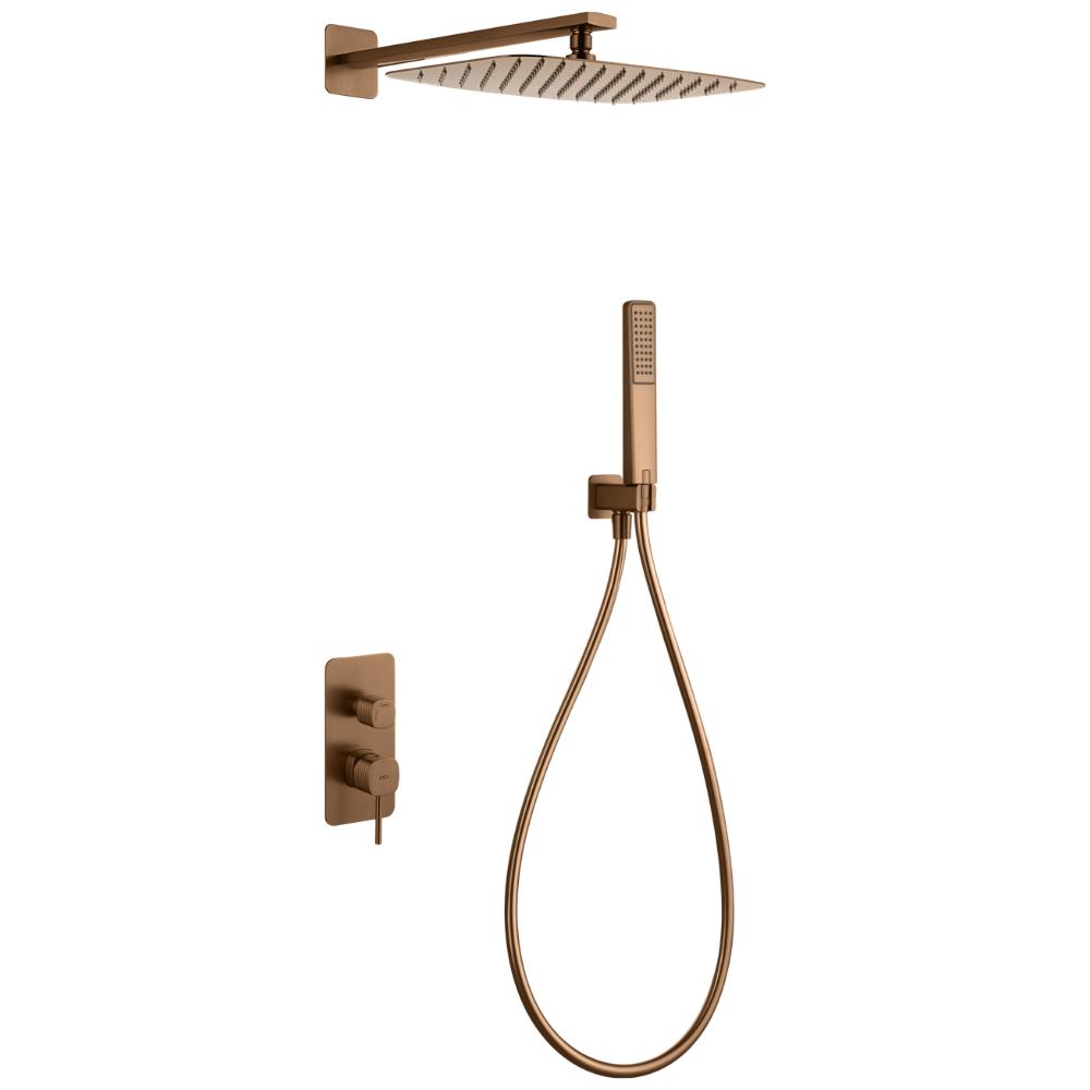 Conjunto ducha monomando empotrado Firenze oro rosa cepillado de Imex