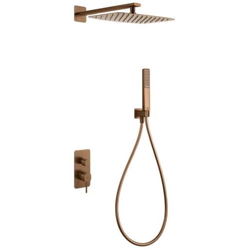 Conjunto ducha monomando empotrado Firenze oro rosa cepillado de Imex