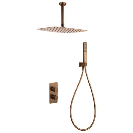 Conjunto de ducha termostático empotrado Sassari oro rosa cepillado de Imex [0]