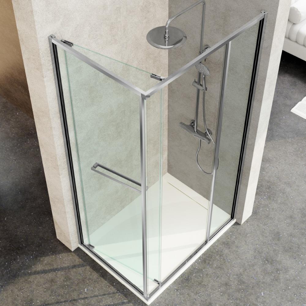 Mampara frontal fija Unica + 1 puerta corredera + 1 lateral fijo de Kassandra con diferentes acabados
