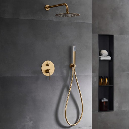 Grifo de ducha empotrado monomando Monza oro cepillado de IMEX [1]