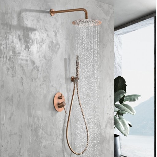 Grifo de ducha empotrado monomando Monza oro rosa cepillado de IMEX [1]