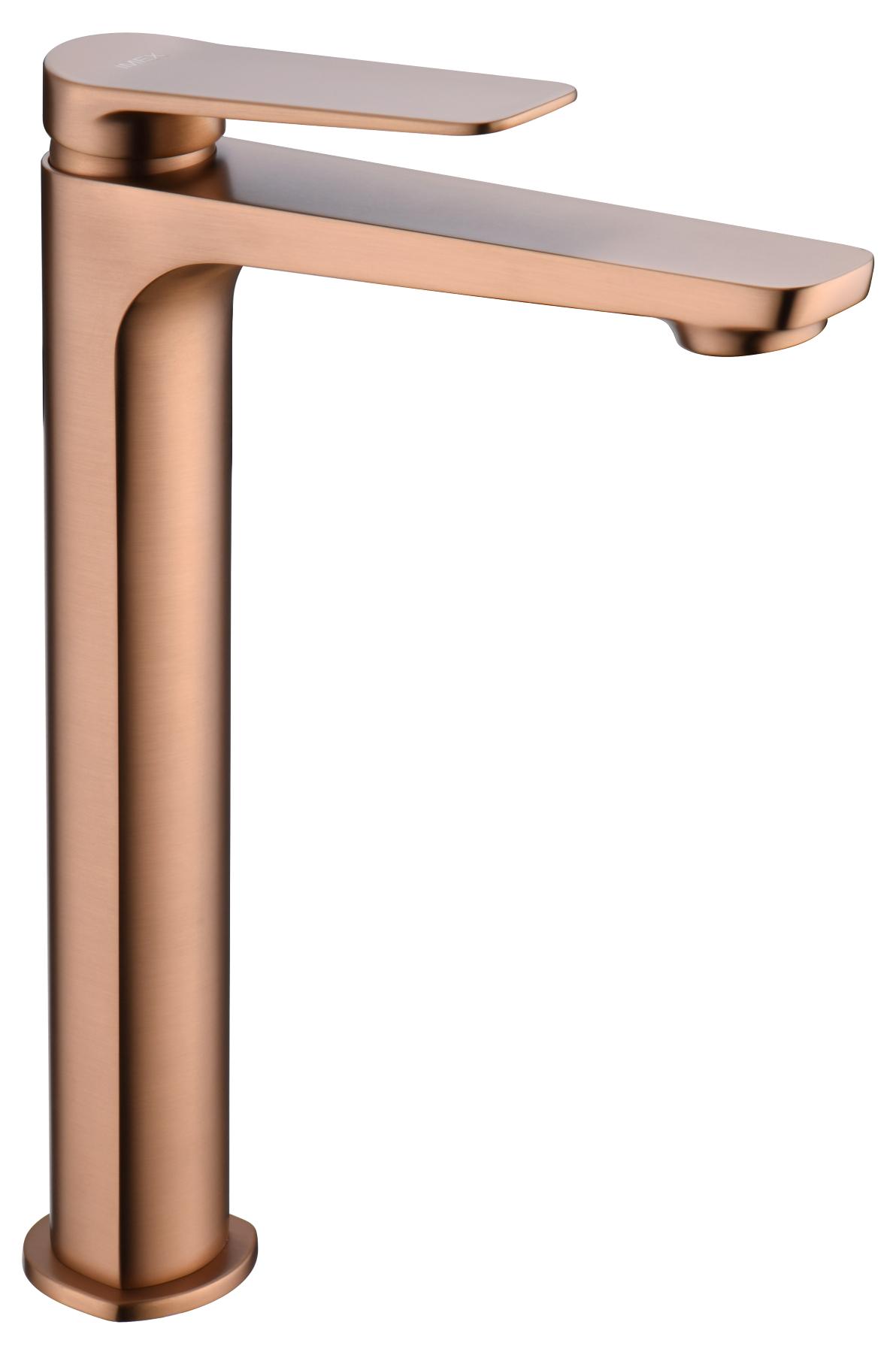 Grifo lavabo alto monomando oro rosa cepillado de Imex
