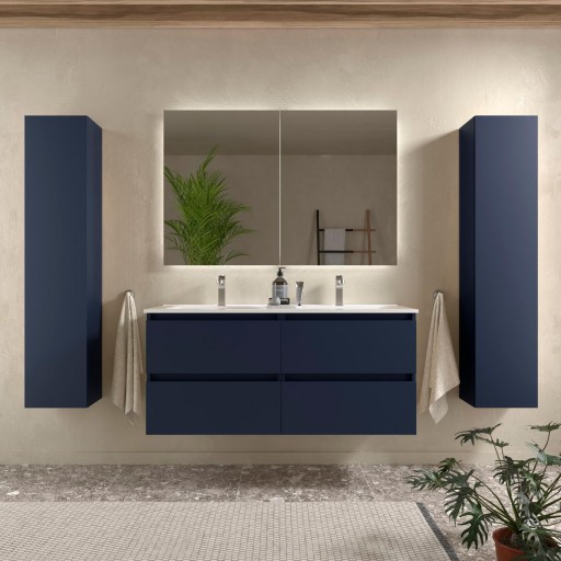 Mueble de baño Bequia suspendido 4 cajones 120 cm azul satinado de Salgar