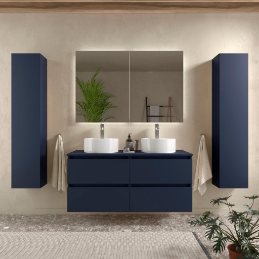 Mueble de baño Bequia suspendido 4 cajones sobre encimera 120 cm azul satinado de Salgar