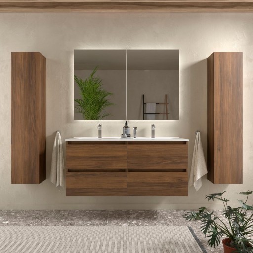 Mueble de baño Bequia suspendido 4 cajones 120 cm nogal maya de Salgar