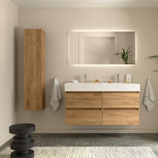 Mueble de baño Bequia suspendido 4 cajones 120 cm roble áfrica lavabo Veneto de Salgar